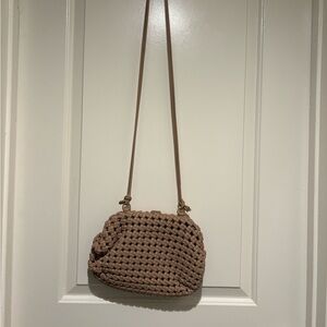 Worth Collective braided clutch with long strap in taupe